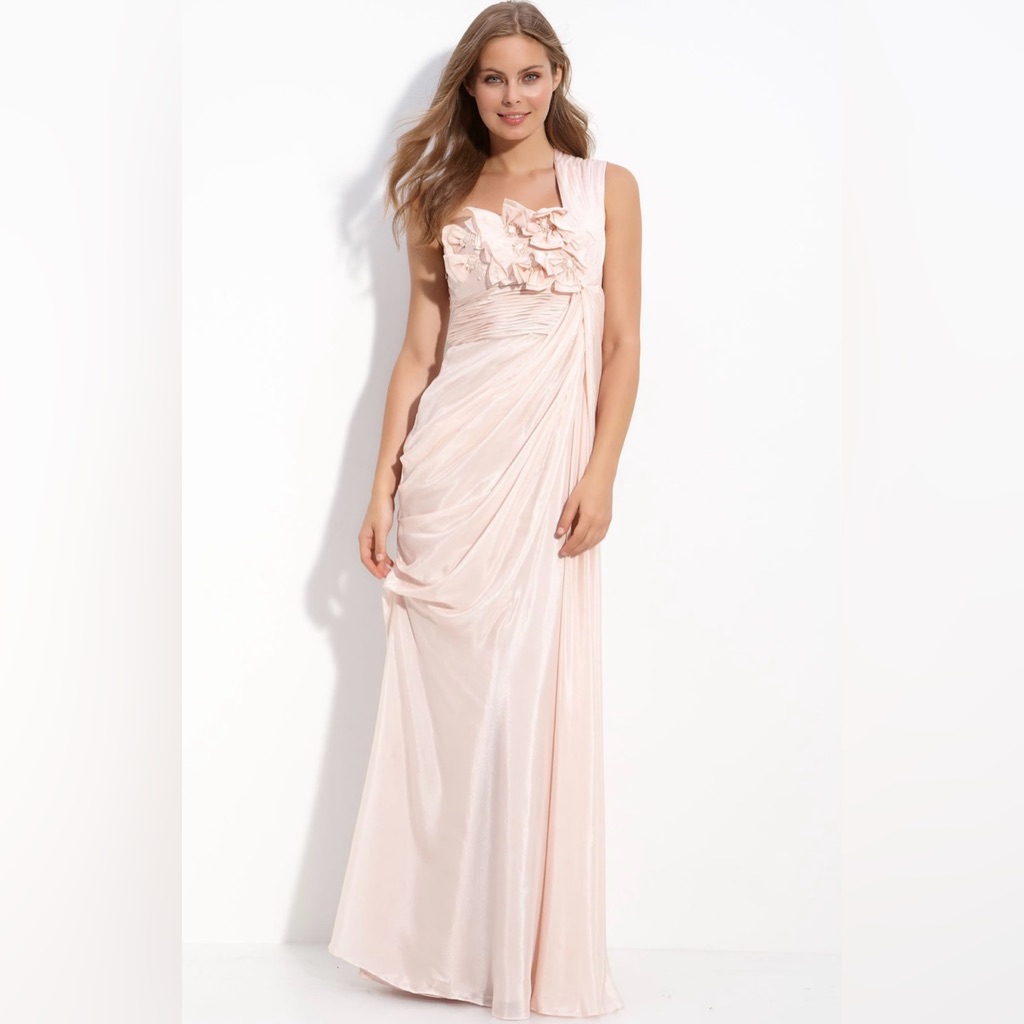 Adrianna Papell E Live From The Red Carpet Pink Long One Shoulder Gown Size 8